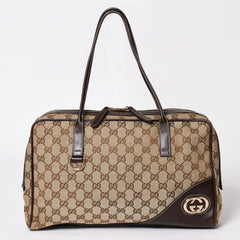 Very Good Condition GUCCI Gucci New Brit GG Canvas Handbag 169971 Beige Brown Gold Hardware Used 4a003449