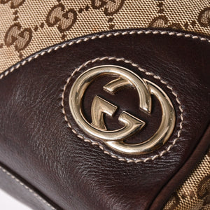 Very Good Condition GUCCI Gucci New Brit GG Canvas Handbag 169971 Beige Brown Gold Hardware Used 4a003449