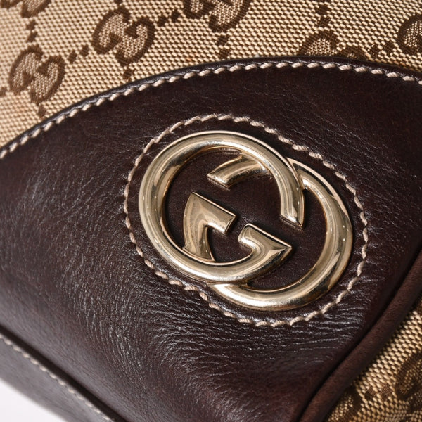 Very Good Condition GUCCI Gucci New Brit GG Canvas Handbag 169971 Beige Brown Gold Hardware Used 4a003449