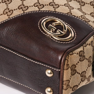 Very Good Condition GUCCI Gucci New Brit GG Canvas Handbag 169971 Beige Brown Gold Hardware Used 4a003449