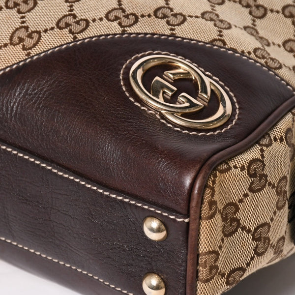 Very Good Condition GUCCI Gucci New Brit GG Canvas Handbag 169971 Beige Brown Gold Hardware Used 4a003449