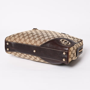 Very Good Condition GUCCI Gucci New Brit GG Canvas Handbag 169971 Beige Brown Gold Hardware Used 4a003449