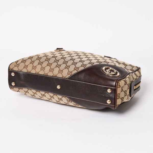 Very Good Condition GUCCI Gucci New Brit GG Canvas Handbag 169971 Beige Brown Gold Hardware Used 4a003449