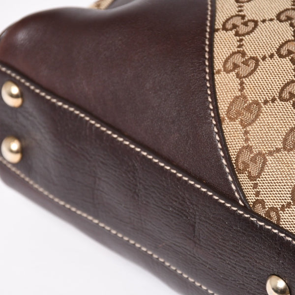 Very Good Condition GUCCI Gucci New Brit GG Canvas Handbag 169971 Beige Brown Gold Hardware Used 4a003449