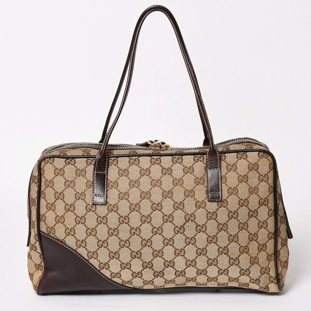 極美品 GUCCI グッチ ニューブリット GGキャンバス ハンドバッグ 169971 ベージュ ブラウン ゴールド金具 中古 4a003449