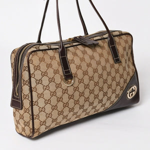 Very Good Condition GUCCI Gucci New Brit GG Canvas Handbag 169971 Beige Brown Gold Hardware Used 4a003449