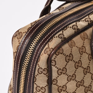 Very Good Condition GUCCI Gucci New Brit GG Canvas Handbag 169971 Beige Brown Gold Hardware Used 4a003449