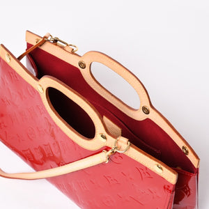 極美品 LOUIS VUITTON ルイヴィトン ロクスバリー ドライブ ハンドバッグ ワンショルダー M91987 モノグラムヴェルニ レッド ゴールド金具 中古 4a003477