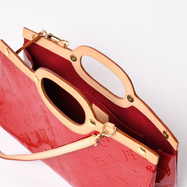 極美品 LOUIS VUITTON ルイヴィトン ロクスバリー ドライブ ハンドバッグ ワンショルダー M91987 モノグラムヴェルニ レッド ゴールド金具 中古 4a003477