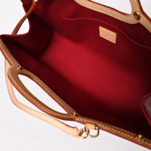 極美品 LOUIS VUITTON ルイヴィトン ロクスバリー ドライブ ハンドバッグ ワンショルダー M91987 モノグラムヴェルニ レッド ゴールド金具 中古 4a003477