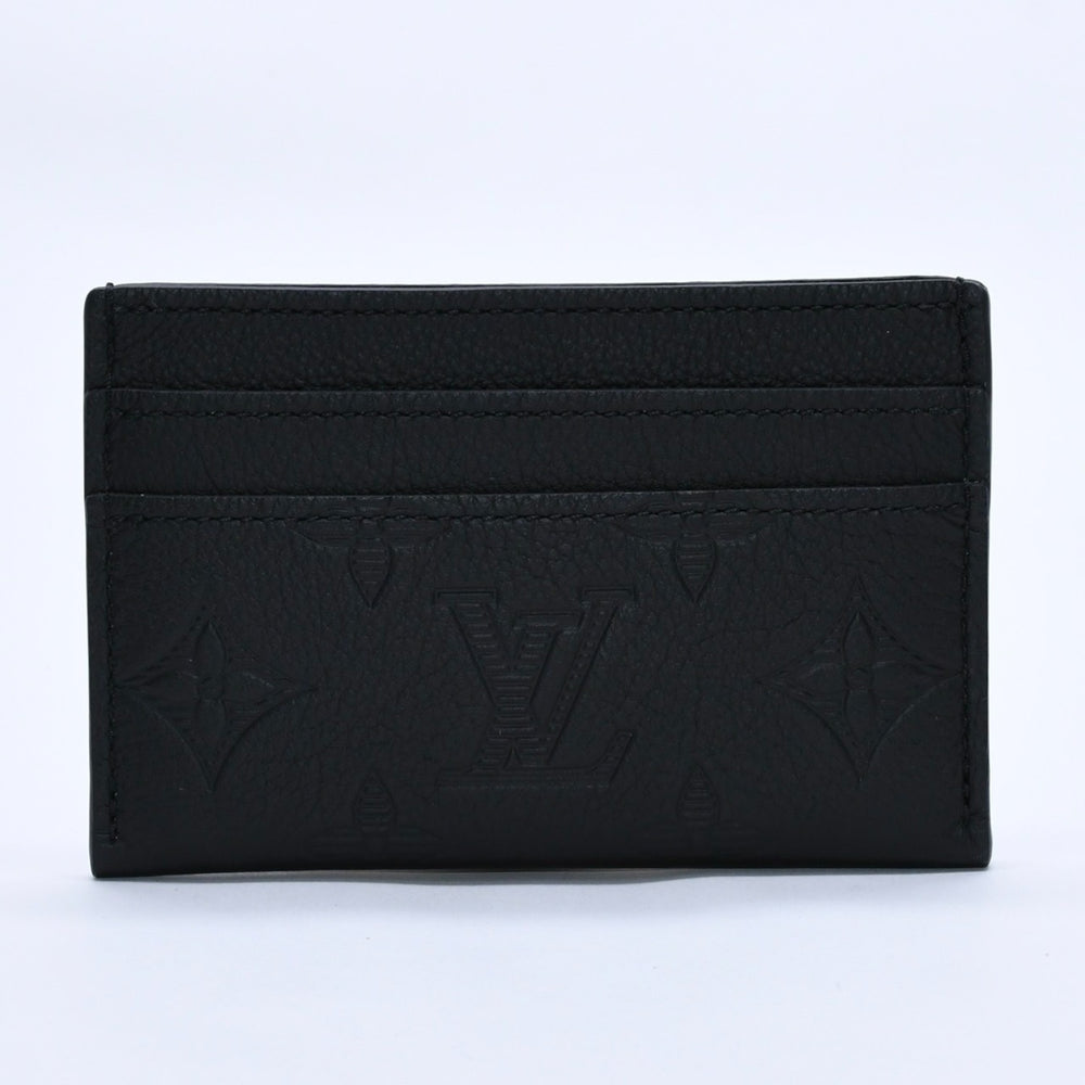 新品同様 LOUIS VUITTON ルイヴィトン ポルト カルト ダブル カードケース M81415 モノグラムシャドウレザー エンボス加工 ブラック 中古 4a003980
