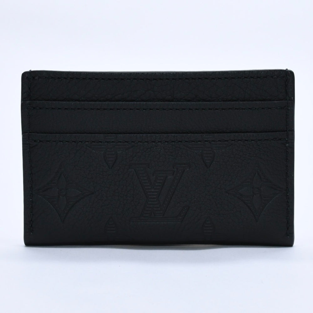 新品同様 LOUIS VUITTON ルイヴィトン ポルト カルト ダブル カードケース M81415 モノグラムシャドウレザー エンボス加工 ブラック 中古 4a003980