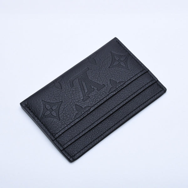 Like new LOUIS VUITTON Porto Cult Double Card Case M81415 Monogram Shadow Leather Embossed Black Used 4a003980