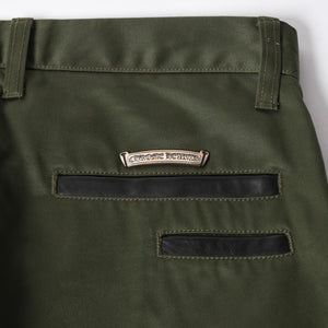 極美品 CHROME HEARTS クロムハーツ チノパンツ スクロールラベル クロスボール ボタン サイズ32 カーキ シルバー925 中古 4a008364