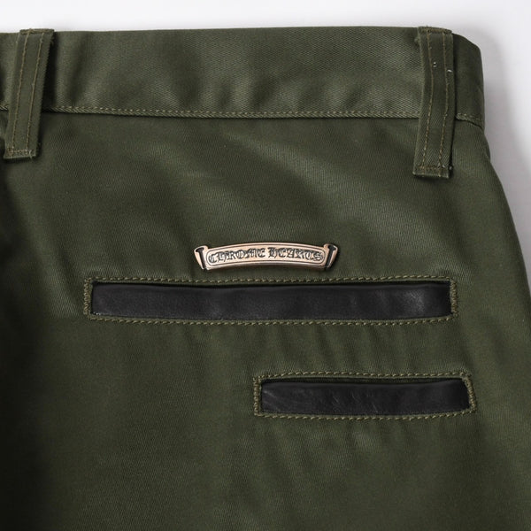 極美品 CHROME HEARTS クロムハーツ チノパンツ スクロールラベル クロスボール ボタン サイズ32 カーキ シルバー925 中古 4a008364