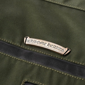 極美品 CHROME HEARTS クロムハーツ チノパンツ スクロールラベル クロスボール ボタン サイズ32 カーキ シルバー925 中古 4a008364