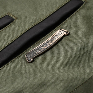 極美品 CHROME HEARTS クロムハーツ チノパンツ スクロールラベル クロスボール ボタン サイズ32 カーキ シルバー925 中古 4a008364