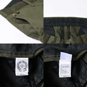 極美品 CHROME HEARTS クロムハーツ チノパンツ スクロールラベル クロスボール ボタン サイズ32 カーキ シルバー925 中古 4a008364