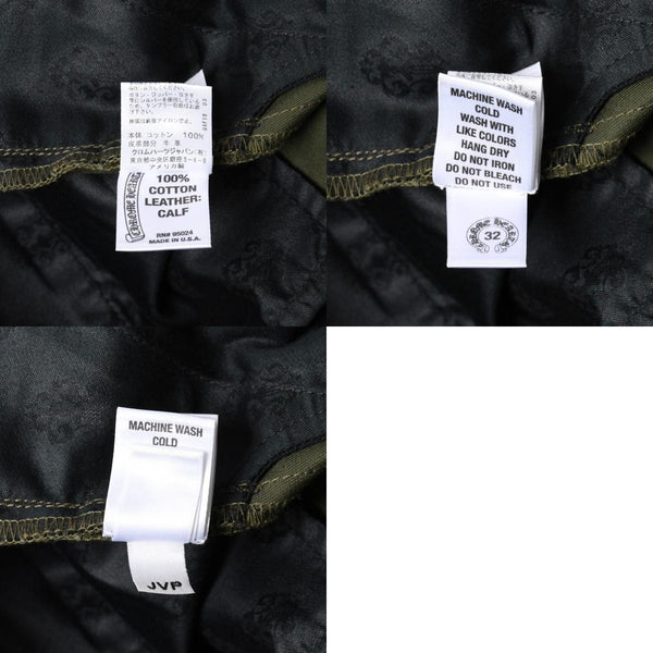 極美品 CHROME HEARTS クロムハーツ チノパンツ スクロールラベル クロスボール ボタン サイズ32 カーキ シルバー925 中古 4a008364
