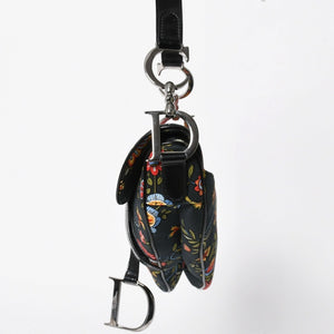 Christian Dior Galliano Period Saddle Bag Canvas Leather Navy Black Multicolor RU 0052 Floral Pattern Good Condition Used 4a008354