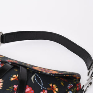 Christian Dior Galliano Period Saddle Bag Canvas Leather Navy Black Multicolor RU 0052 Floral Pattern Good Condition Used 4a008354