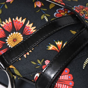 Christian Dior Galliano Period Saddle Bag Canvas Leather Navy Black Multicolor RU 0052 Floral Pattern Good Condition Used 4a008354