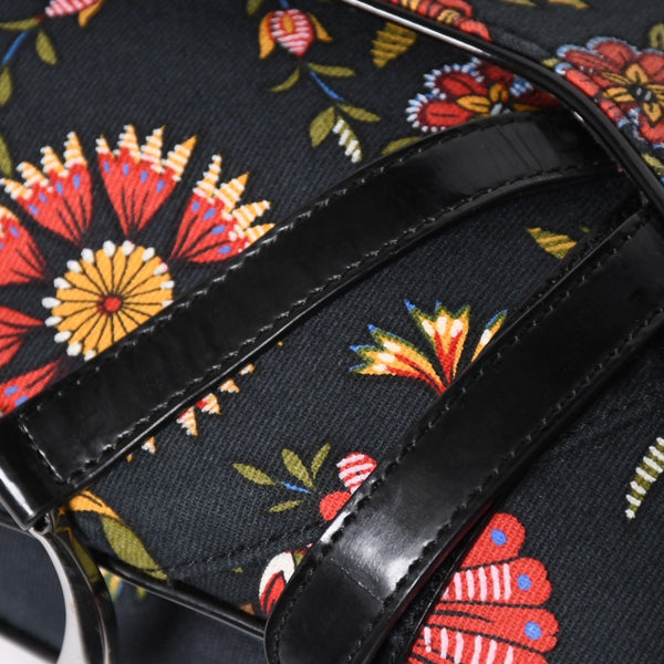 Christian Dior Galliano Period Saddle Bag Canvas Leather Navy Black Multicolor RU 0052 Floral Pattern Good Condition Used 4a008354