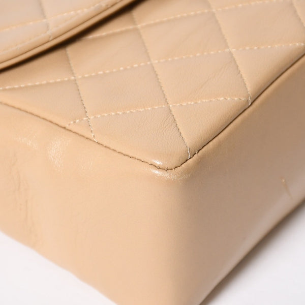 極美品 CHANEL シャネル マトラッセ ココマーク ダイアナ フラップチェーンショルダーバッグ ベージュ ゴールド金具 1番台 ラムスキン 中古 4a008251