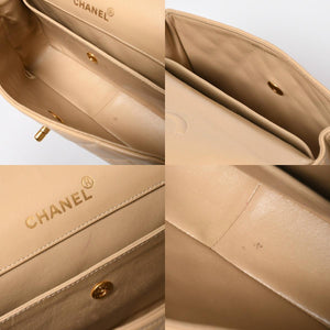 極美品 CHANEL シャネル マトラッセ ココマーク ダイアナ フラップチェーンショルダーバッグ ベージュ ゴールド金具 1番台 ラムスキン 中古 4a008251