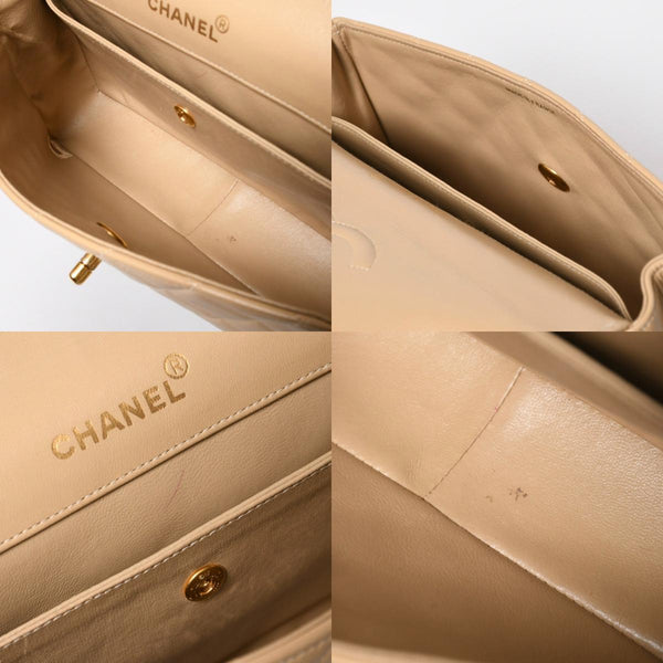 極美品 CHANEL シャネル マトラッセ ココマーク ダイアナ フラップチェーンショルダーバッグ ベージュ ゴールド金具 1番台 ラムスキン 中古 4a008251