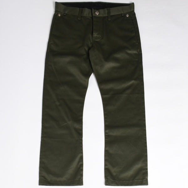 極美品 CHROME HEARTS クロムハーツ チノパンツ スクロールラベル クロスボール ボタン サイズ32 カーキ シルバー925 中古 4a008364