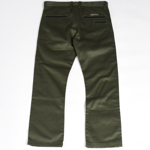 極美品 CHROME HEARTS クロムハーツ チノパンツ スクロールラベル クロスボール ボタン サイズ32 カーキ シルバー925 中古 4a008364