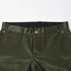極美品 CHROME HEARTS クロムハーツ チノパンツ スクロールラベル クロスボール ボタン サイズ32 カーキ シルバー925 中古 4a008364