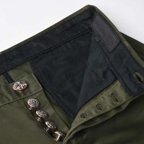 極美品 CHROME HEARTS クロムハーツ チノパンツ スクロールラベル クロスボール ボタン サイズ32 カーキ シルバー925 中古 4a008364