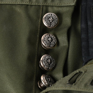 極美品 CHROME HEARTS クロムハーツ チノパンツ スクロールラベル クロスボール ボタン サイズ32 カーキ シルバー925 中古 4a008364