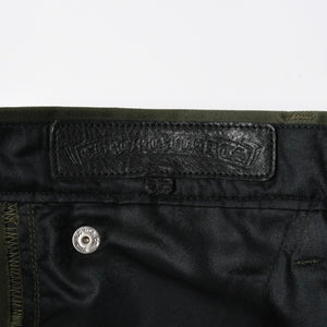 極美品 CHROME HEARTS クロムハーツ チノパンツ スクロールラベル クロスボール ボタン サイズ32 カーキ シルバー925 中古 4a008364