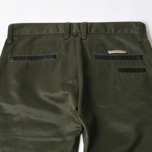 極美品 CHROME HEARTS クロムハーツ チノパンツ スクロールラベル クロスボール ボタン サイズ32 カーキ シルバー925 中古 4a008364