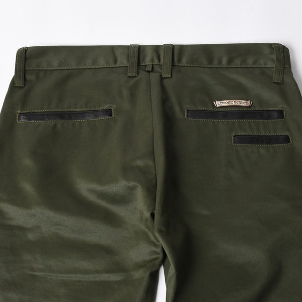 極美品 CHROME HEARTS クロムハーツ チノパンツ スクロールラベル クロスボール ボタン サイズ32 カーキ シルバー925 中古 4a008364