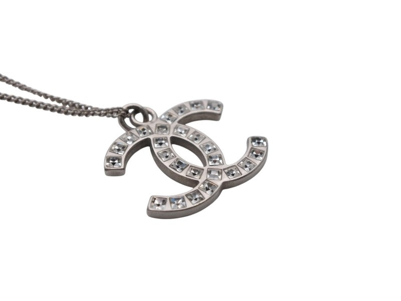 CHANEL Coco Mark Square Rhinestone Necklace Weight approx. 4.5g 09P stamp Total length approx. 50cm Silver Metal Good Condition Used 4b006443