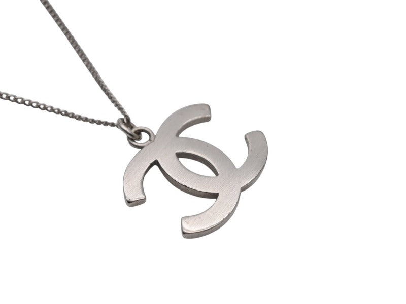 CHANEL Coco Mark Square Rhinestone Necklace Weight approx. 4.5g 09P stamp Total length approx. 50cm Silver Metal Good Condition Used 4b006443