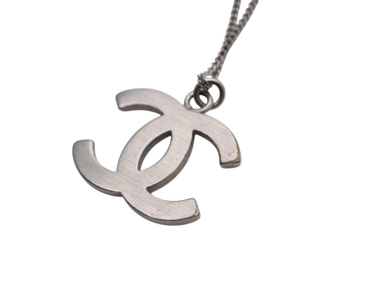 CHANEL Coco Mark Square Rhinestone Necklace Weight approx. 4.5g 09P stamp Total length approx. 50cm Silver Metal Good Condition Used 4b006443