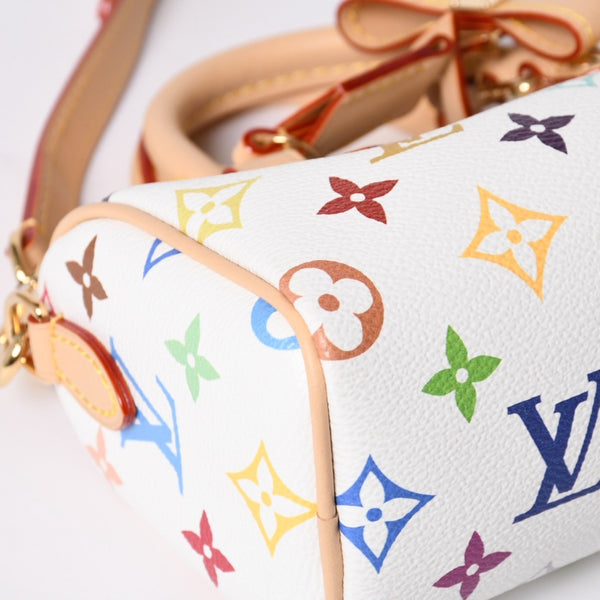 Like new LOUIS VUITTON Nano Speedy Handbag M13391 Monogram Multicolor White Takashi Murakami Used 4a000704