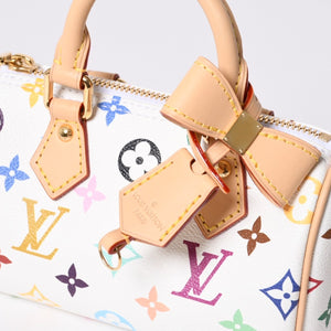 Like new LOUIS VUITTON Nano Speedy Handbag M13391 Monogram Multicolor White Takashi Murakami Used 4a000704