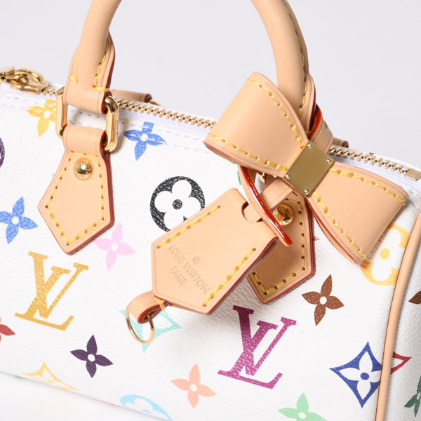 Like new LOUIS VUITTON Nano Speedy Handbag M13391 Monogram Multicolor White Takashi Murakami Used 4a000704