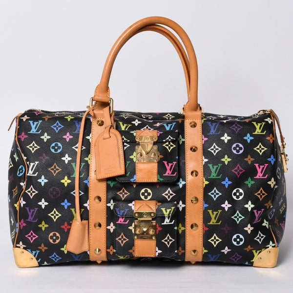極美品 LOUIS VUITTON ルイヴィトン × 村上隆 モノグラムマルチカラー キーポル45 ボストンバッグ ノワール M92640 中古 4a000702