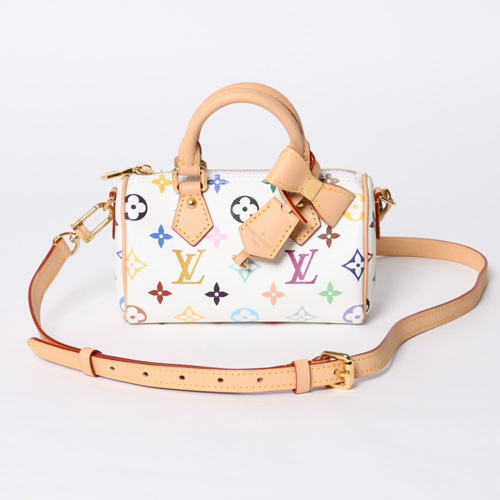 Like new LOUIS VUITTON Nano Speedy Handbag M13391 Monogram Multicolor White Takashi Murakami Used 4a000704