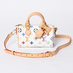 Like new LOUIS VUITTON Nano Speedy Handbag M13391 Monogram Multicolor White Takashi Murakami Used 4a000704