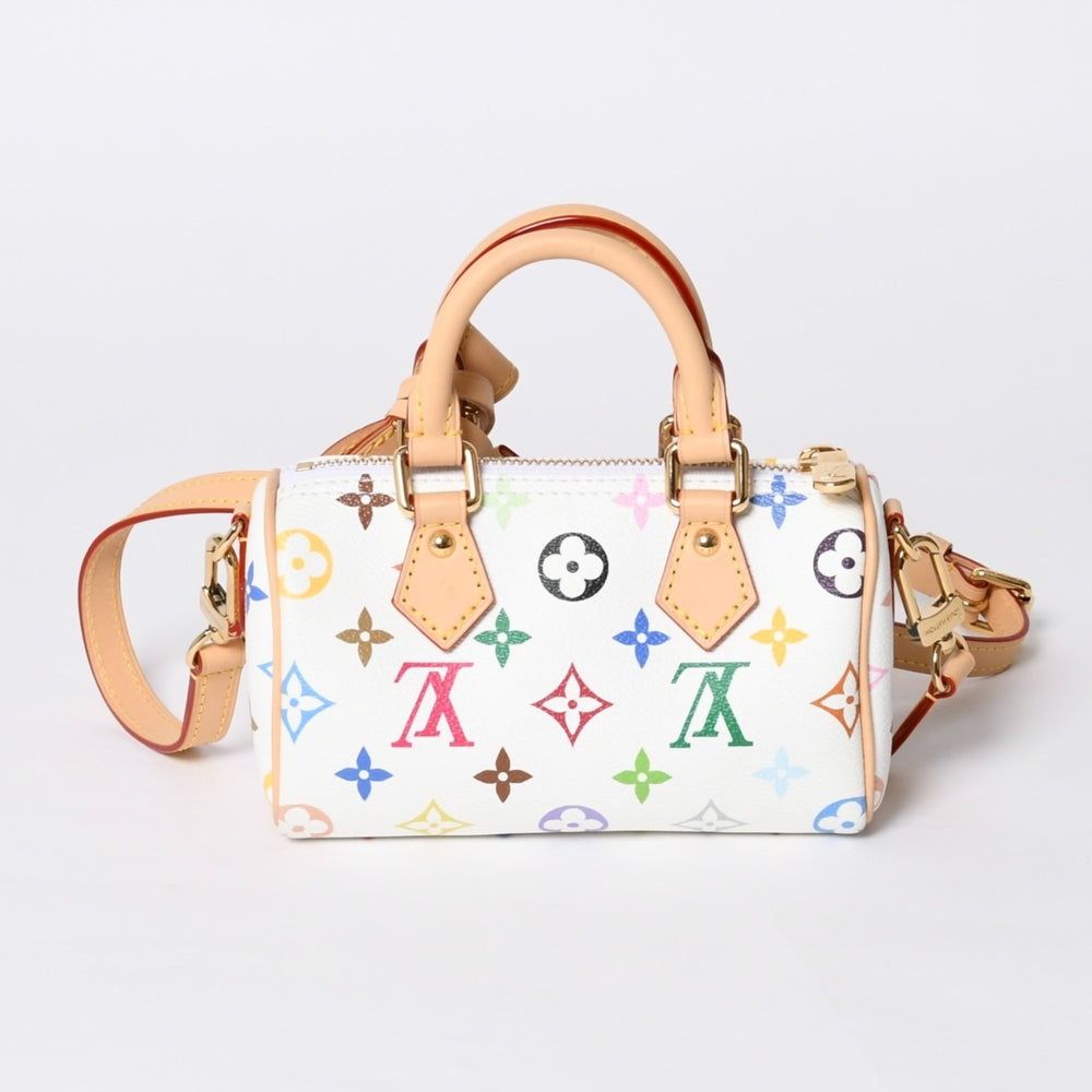 Like new LOUIS VUITTON Nano Speedy Handbag M13391 Monogram Multicolor White Takashi Murakami Used 4a000704