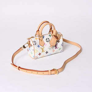 Like new LOUIS VUITTON Nano Speedy Handbag M13391 Monogram Multicolor White Takashi Murakami Used 4a000704