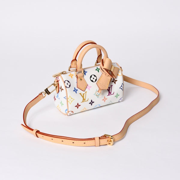Like new LOUIS VUITTON Nano Speedy Handbag M13391 Monogram Multicolor White Takashi Murakami Used 4a000704